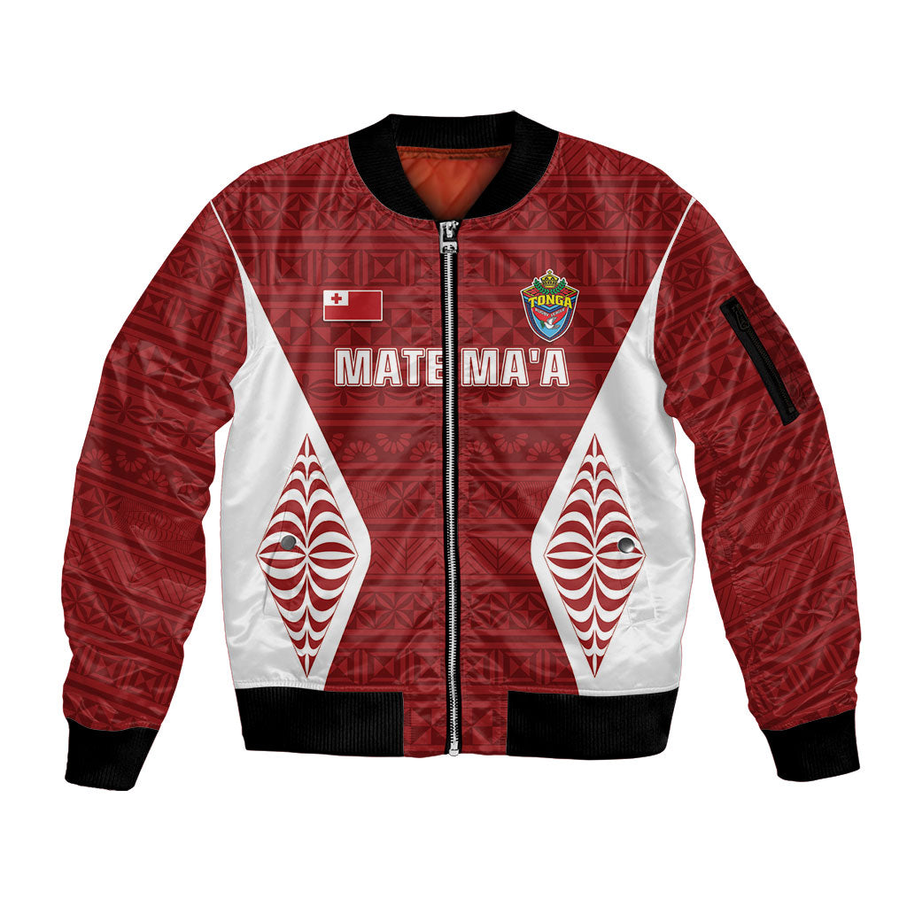 Mate Maa Tonga Rugby Sleeve Zip Bomber Jacket Kupesi Tokelau Feletoa Pattern