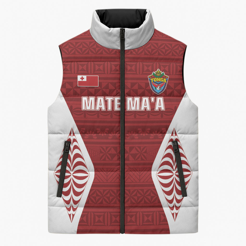 Mate Maa Tonga Rugby Sleeveless Puffer Jacket Kupesi Tokelau Feletoa Pattern