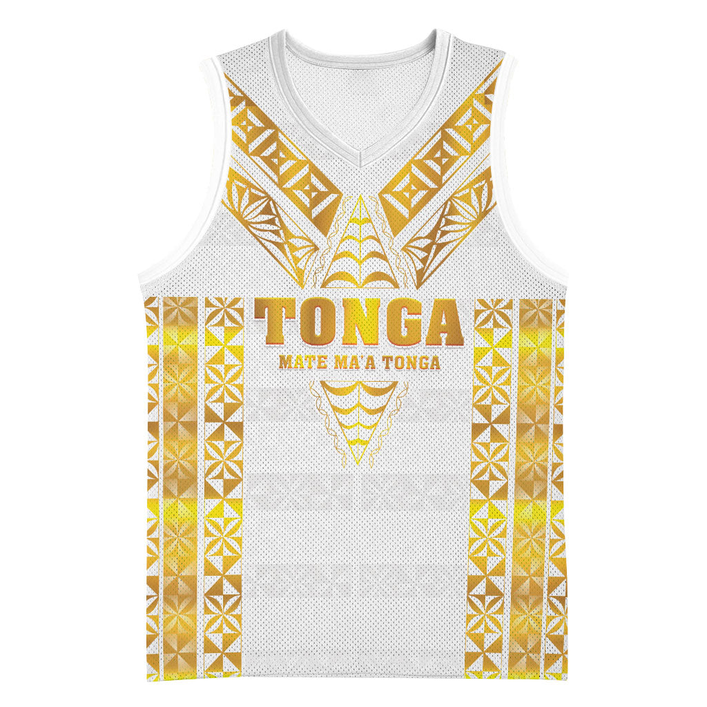 Mate Maa Tonga Rugby Custom Basketball Jersey Tongan Kupesi Gold Version LT05 Unisex White - Polynesian Pride