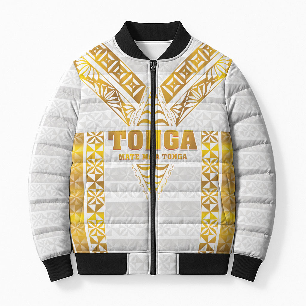 Mate Maa Tonga Rugby Custom Bomber Puffer Jacket Tongan Kupesi Gold Version