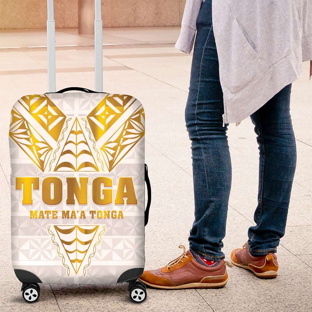 Mate Maa Tonga Rugby Luggage Cover Tongan Kupesi Gold Version LT05 White - Polynesian Pride