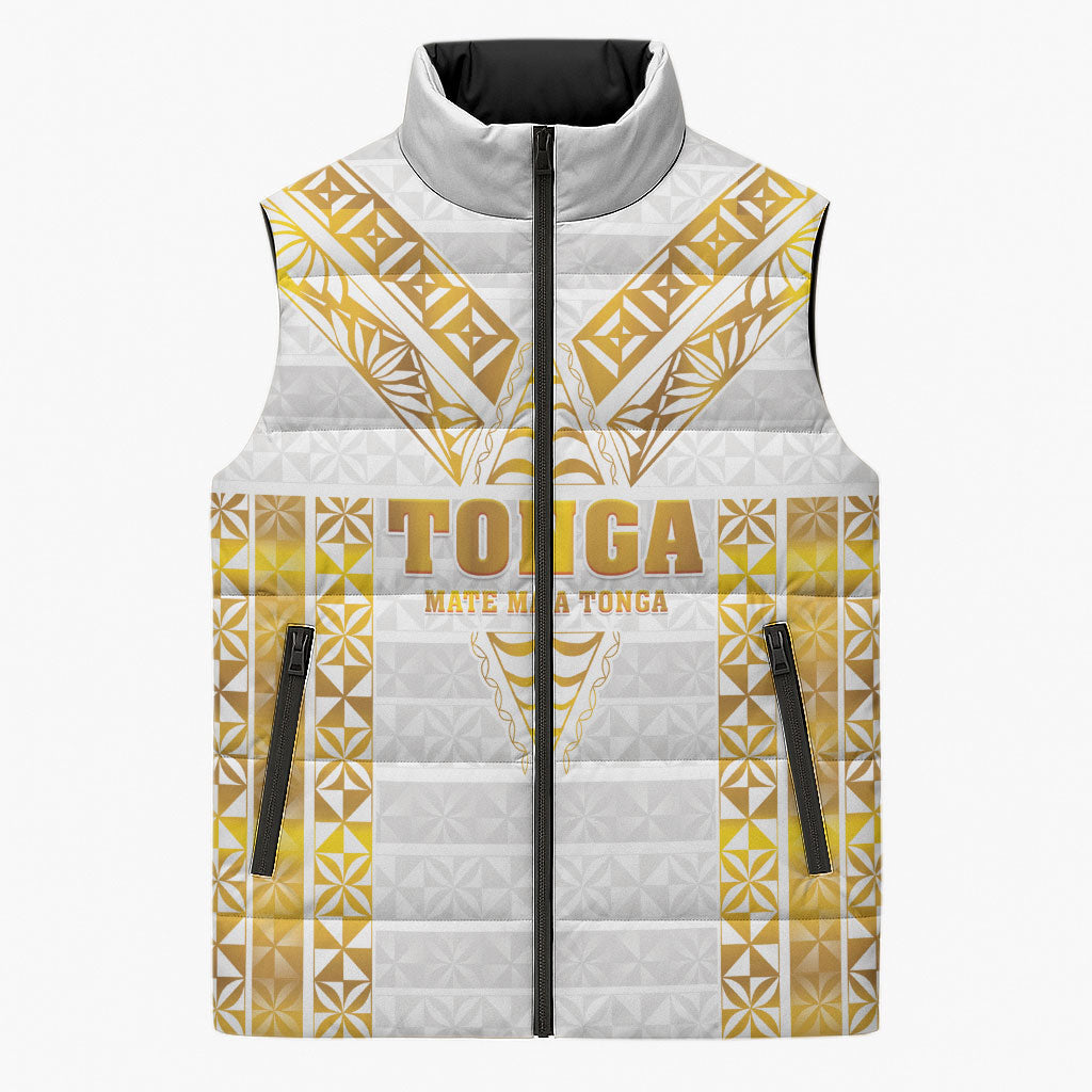 Mate Maa Tonga Rugby Custom Sleeveless Puffer Jacket Tongan Kupesi Gold Version