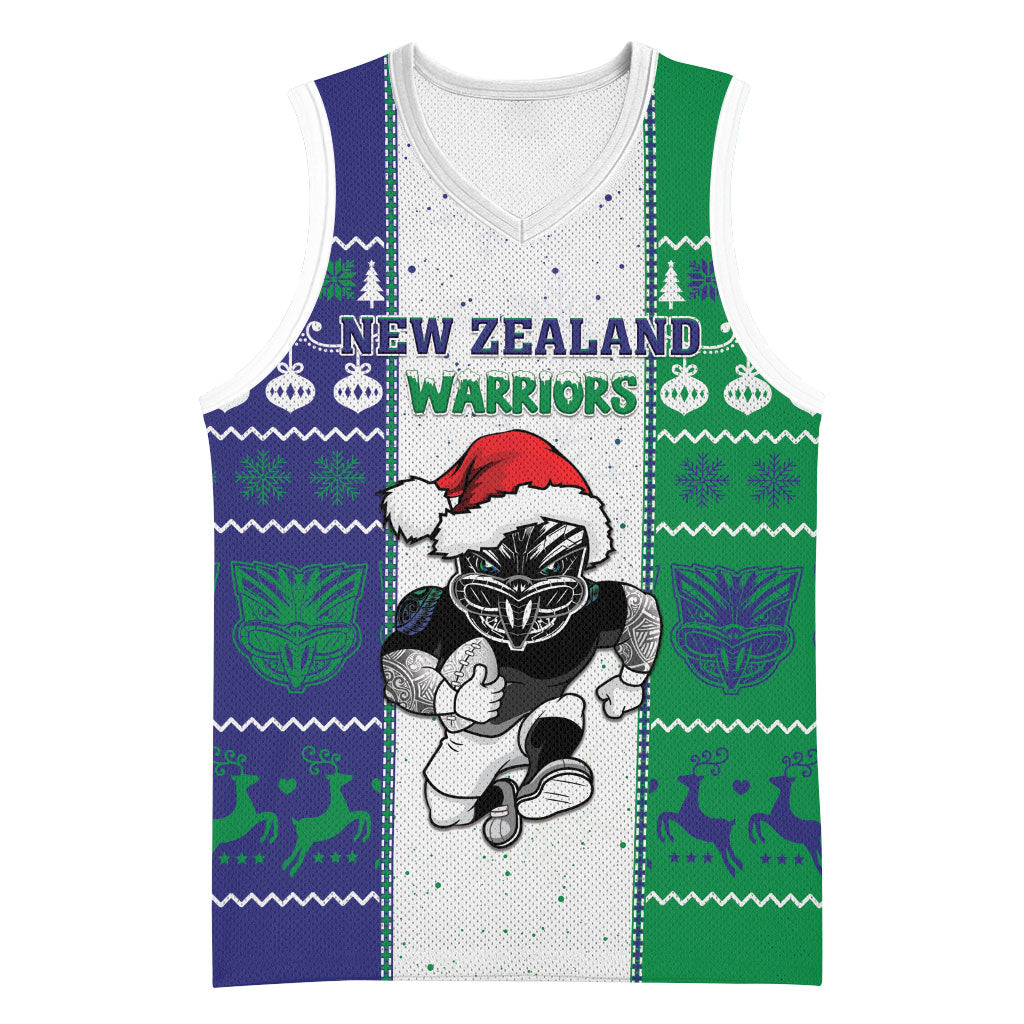 New Zealand Warriors Rugby Christmas Basketball Jersey Santa Maori Mascot LT05 Unisex White - Polynesian Pride