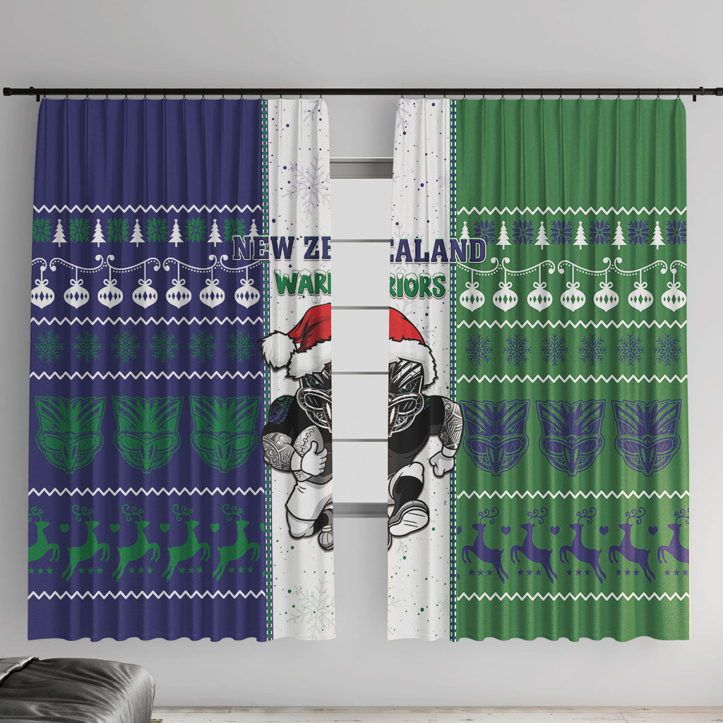 New Zealand Warriors Rugby Christmas Window Curtain Santa Maori Mascot LT05 With Hooks White - Polynesian Pride
