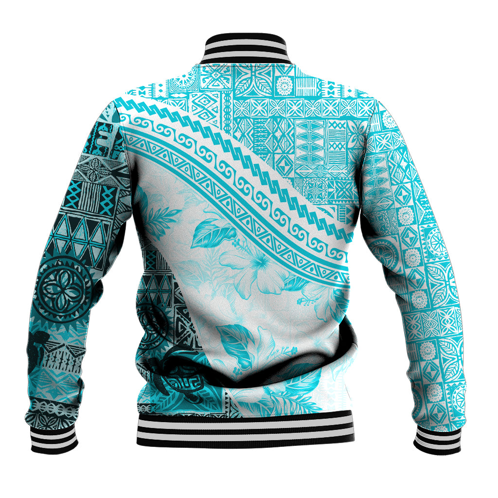 Hawaiian Tapa Baseball Jacket Traditional Vintage Pattern Aqua LT05 - Polynesian Pride
