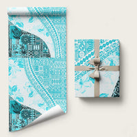 Hawaiian Tapa Wrapping Paper Traditional Vintage Pattern Aqua LT05 58" × 23" Aqua - Polynesian Pride