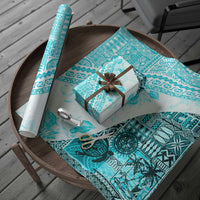 Hawaiian Tapa Wrapping Paper Traditional Vintage Pattern Aqua LT05 - Polynesian Pride