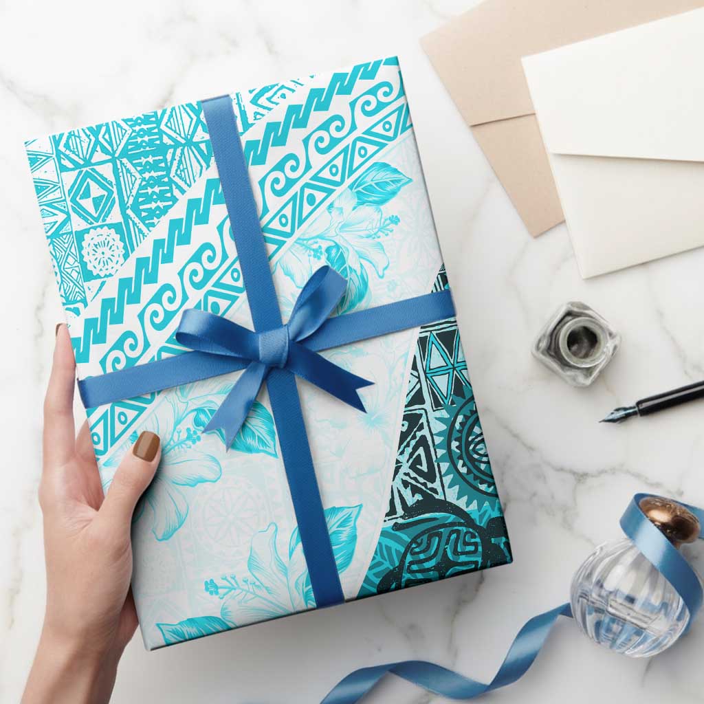 Hawaiian Tapa Wrapping Paper Traditional Vintage Pattern Aqua LT05 - Polynesian Pride