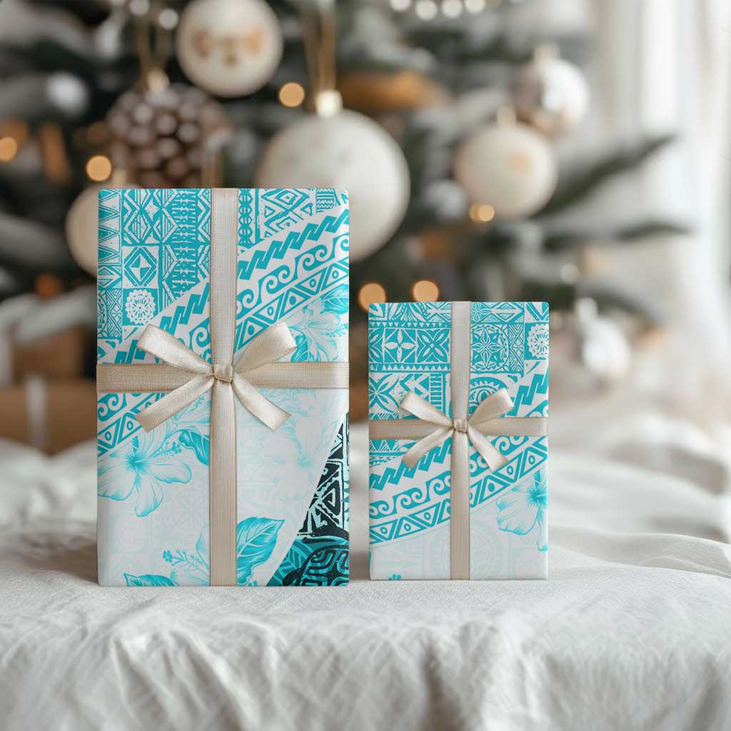 Hawaiian Tapa Wrapping Paper Traditional Vintage Pattern Aqua LT05 - Polynesian Pride