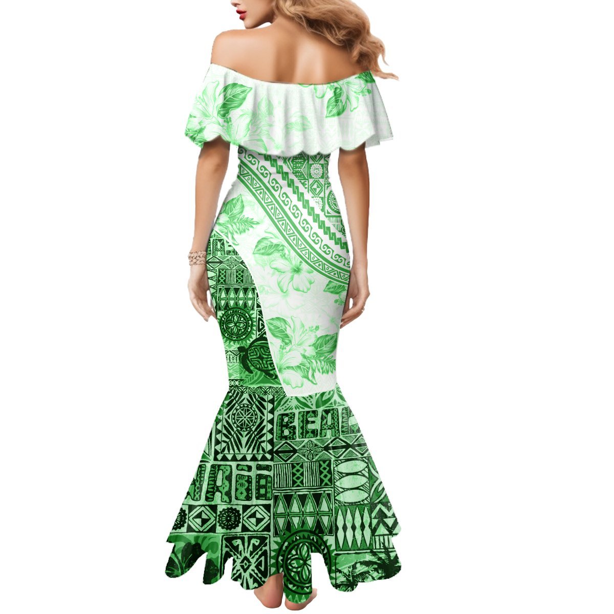 Hawaiian Tapa Mermaid Dress Traditional Vintage Pattern Green LT05 - Polynesian Pride