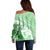 Hawaiian Tapa Off Shoulder Sweater Traditional Vintage Pattern Green LT05 - Polynesian Pride