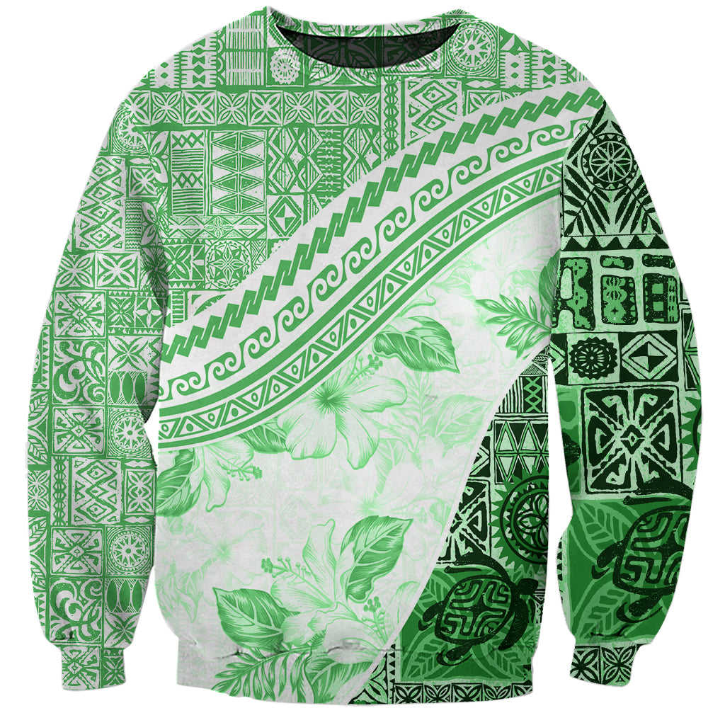 Hawaiian Tapa Sweatshirt Traditional Vintage Pattern Green LT05 Unisex Green - Polynesian Pride