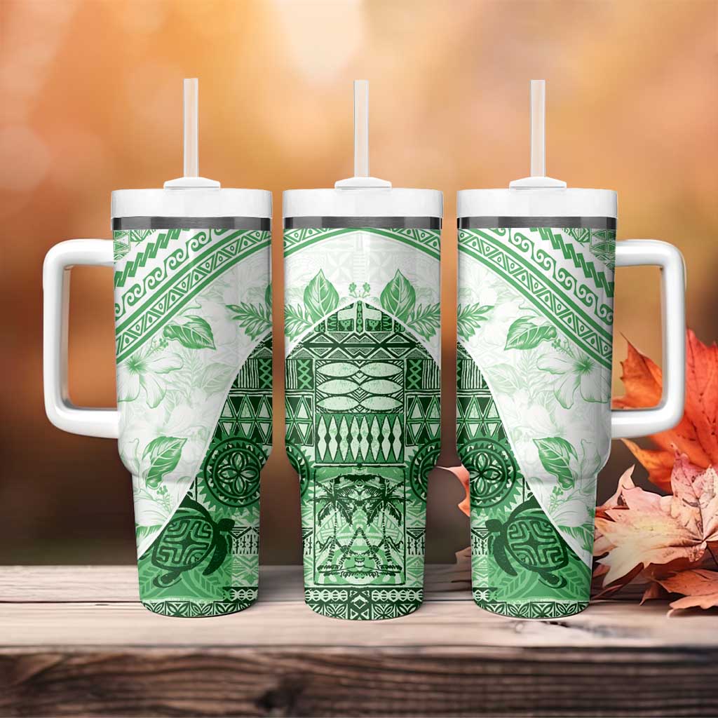 Hawaiian Tapa Tumbler With Handle Traditional Vintage Pattern Green LT05 - Polynesian Pride