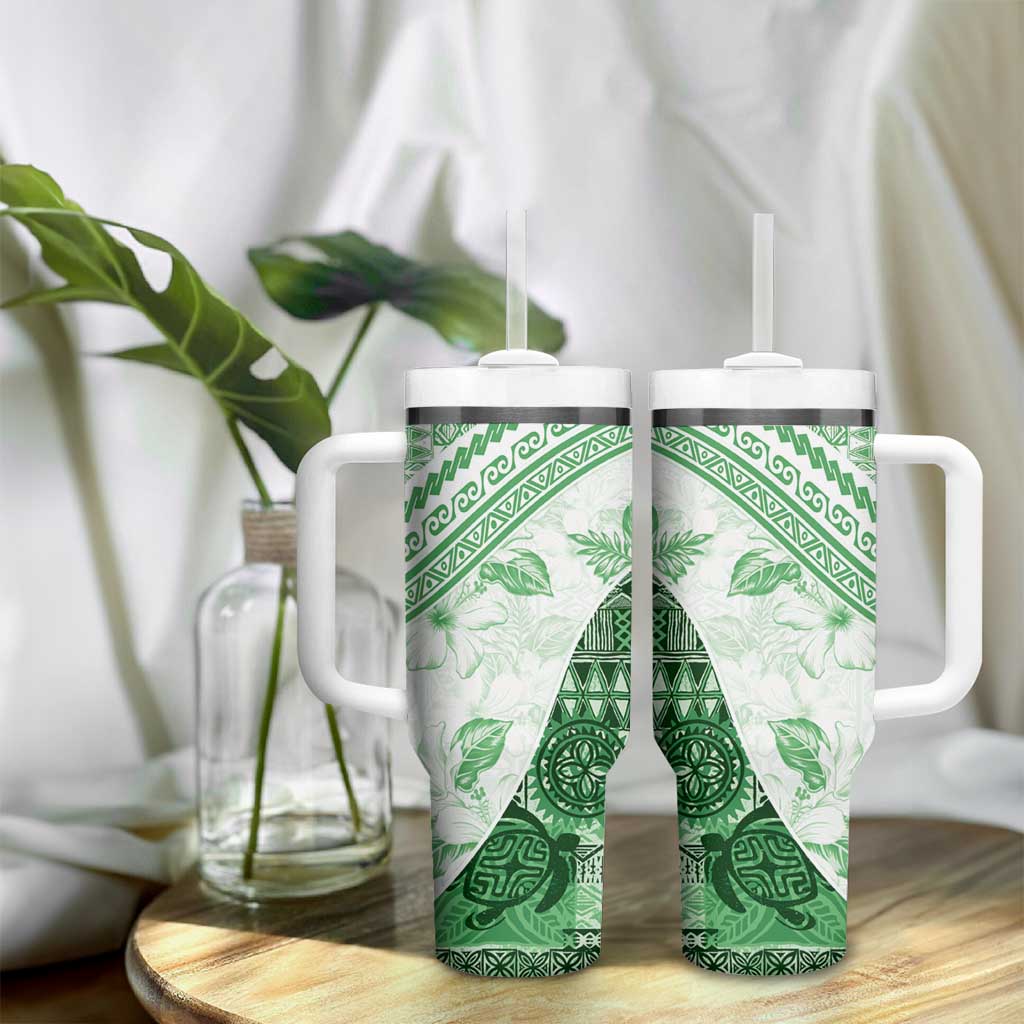 Hawaiian Tapa Tumbler With Handle Traditional Vintage Pattern Green LT05 - Polynesian Pride
