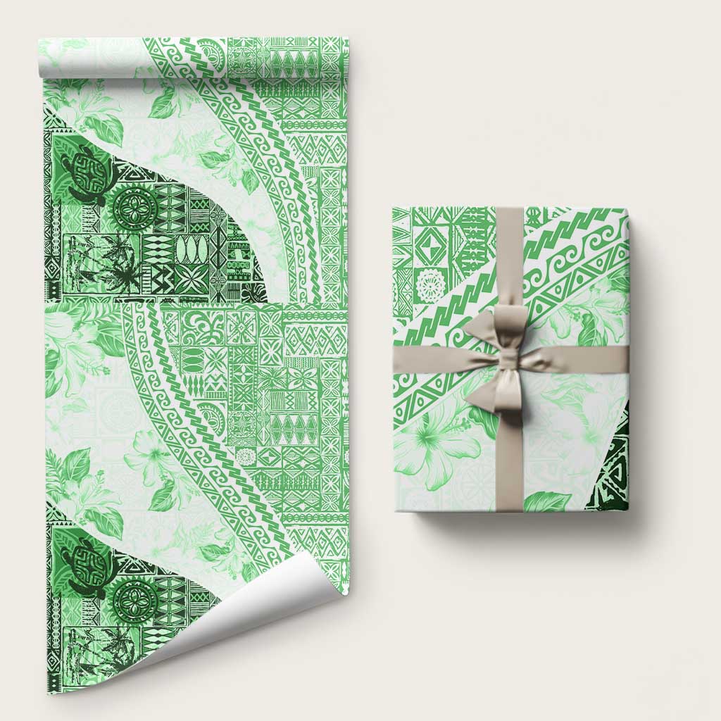 Hawaiian Tapa Wrapping Paper Traditional Vintage Pattern Green LT05 58" × 23" Green - Polynesian Pride