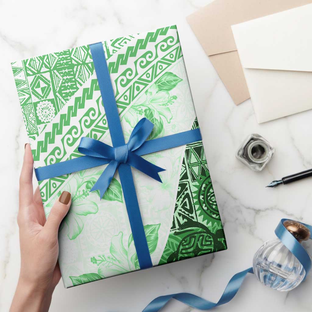 Hawaiian Tapa Wrapping Paper Traditional Vintage Pattern Green LT05 - Polynesian Pride
