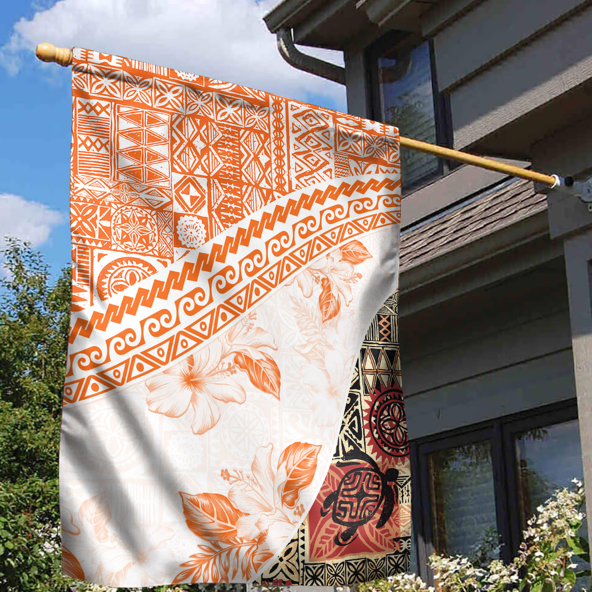 Hawaiian Tapa Garden Flag Traditional Vintage Pattern Orange LT05 - Polynesian Pride