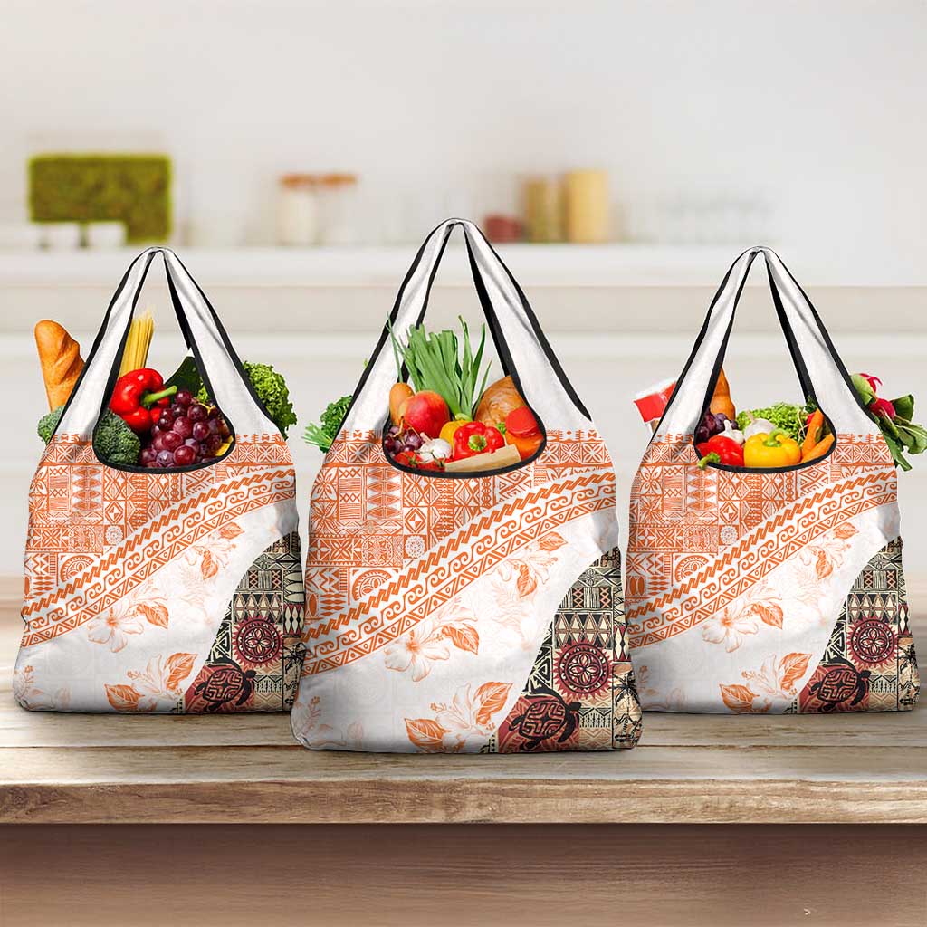 Hawaiian Tapa Grocery Bag Traditional Vintage Pattern Orange LT05 3-pack One Size Orange - Polynesian Pride