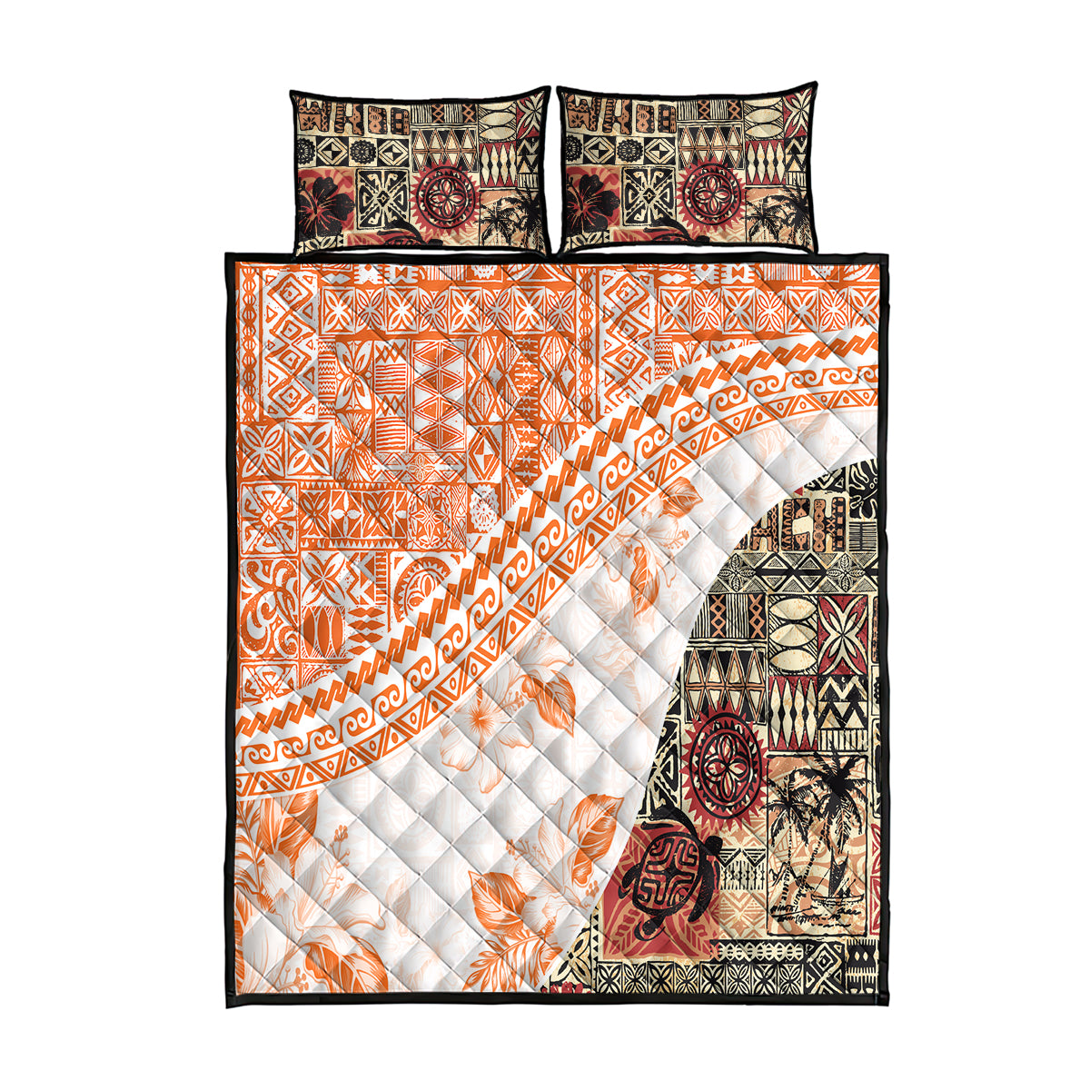 Hawaiian Tapa Quilt Bed Set Traditional Vintage Pattern Orange LT05 Orange - Polynesian Pride