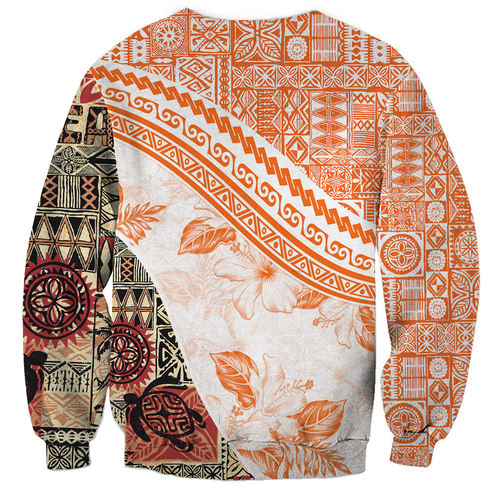 Hawaiian Tapa Sweatshirt Traditional Vintage Pattern Orange LT05 - Polynesian Pride