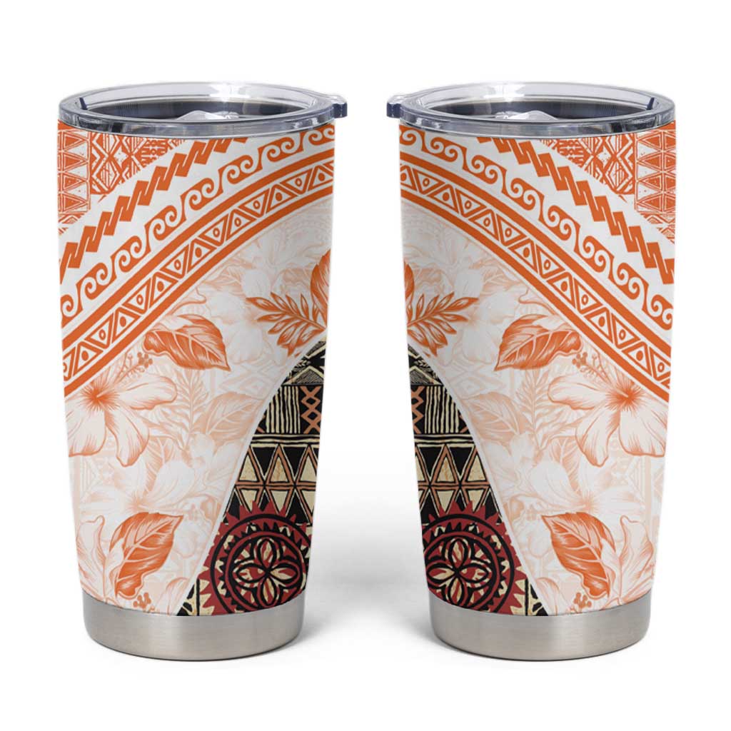 Hawaiian Tapa Tumbler Cup Traditional Vintage Pattern Orange LT05 Orange - Polynesian Pride