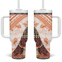 Hawaiian Tapa Tumbler With Handle Traditional Vintage Pattern Orange LT05 One Size: 40 oz Orange - Polynesian Pride
