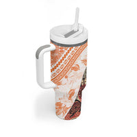 Hawaiian Tapa Tumbler With Handle Traditional Vintage Pattern Orange LT05 - Polynesian Pride