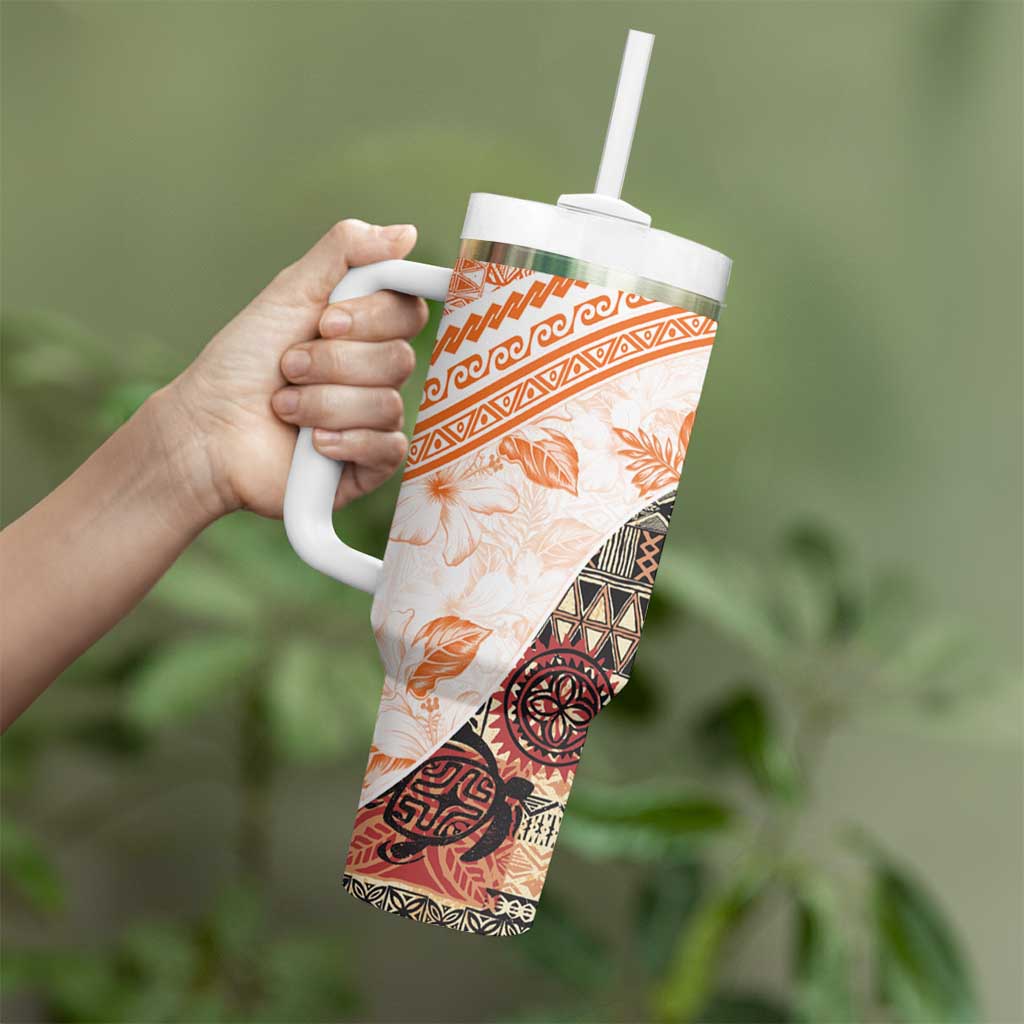 Hawaiian Tapa Tumbler With Handle Traditional Vintage Pattern Orange LT05 - Polynesian Pride