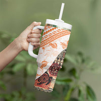 Hawaiian Tapa Tumbler With Handle Traditional Vintage Pattern Orange LT05 - Polynesian Pride