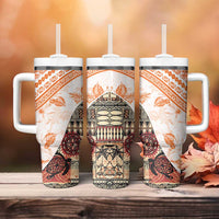 Hawaiian Tapa Tumbler With Handle Traditional Vintage Pattern Orange LT05 - Polynesian Pride