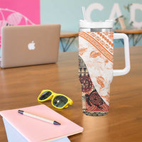 Hawaiian Tapa Tumbler With Handle Traditional Vintage Pattern Orange LT05 - Polynesian Pride