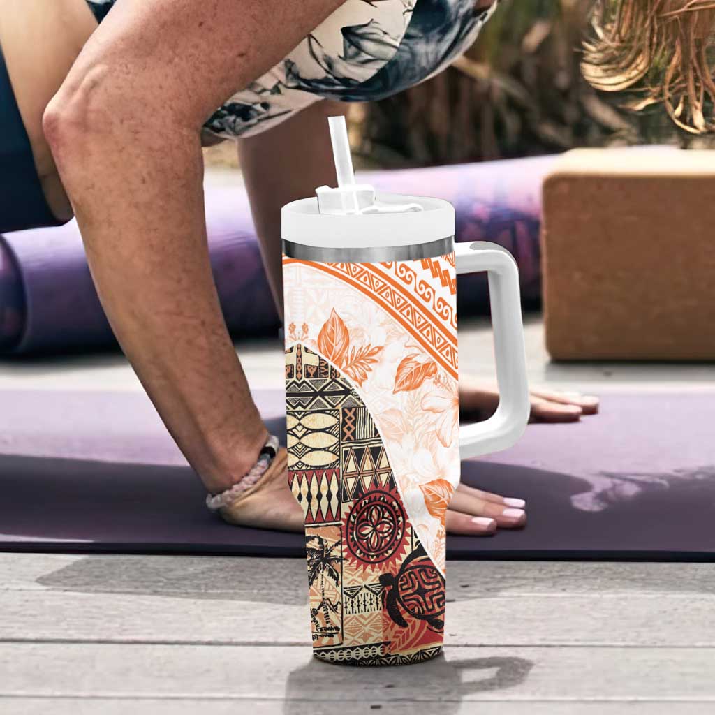 Hawaiian Tapa Tumbler With Handle Traditional Vintage Pattern Orange LT05 - Polynesian Pride