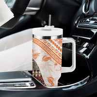 Hawaiian Tapa Tumbler With Handle Traditional Vintage Pattern Orange LT05 - Polynesian Pride