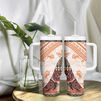 Hawaiian Tapa Tumbler With Handle Traditional Vintage Pattern Orange LT05 - Polynesian Pride