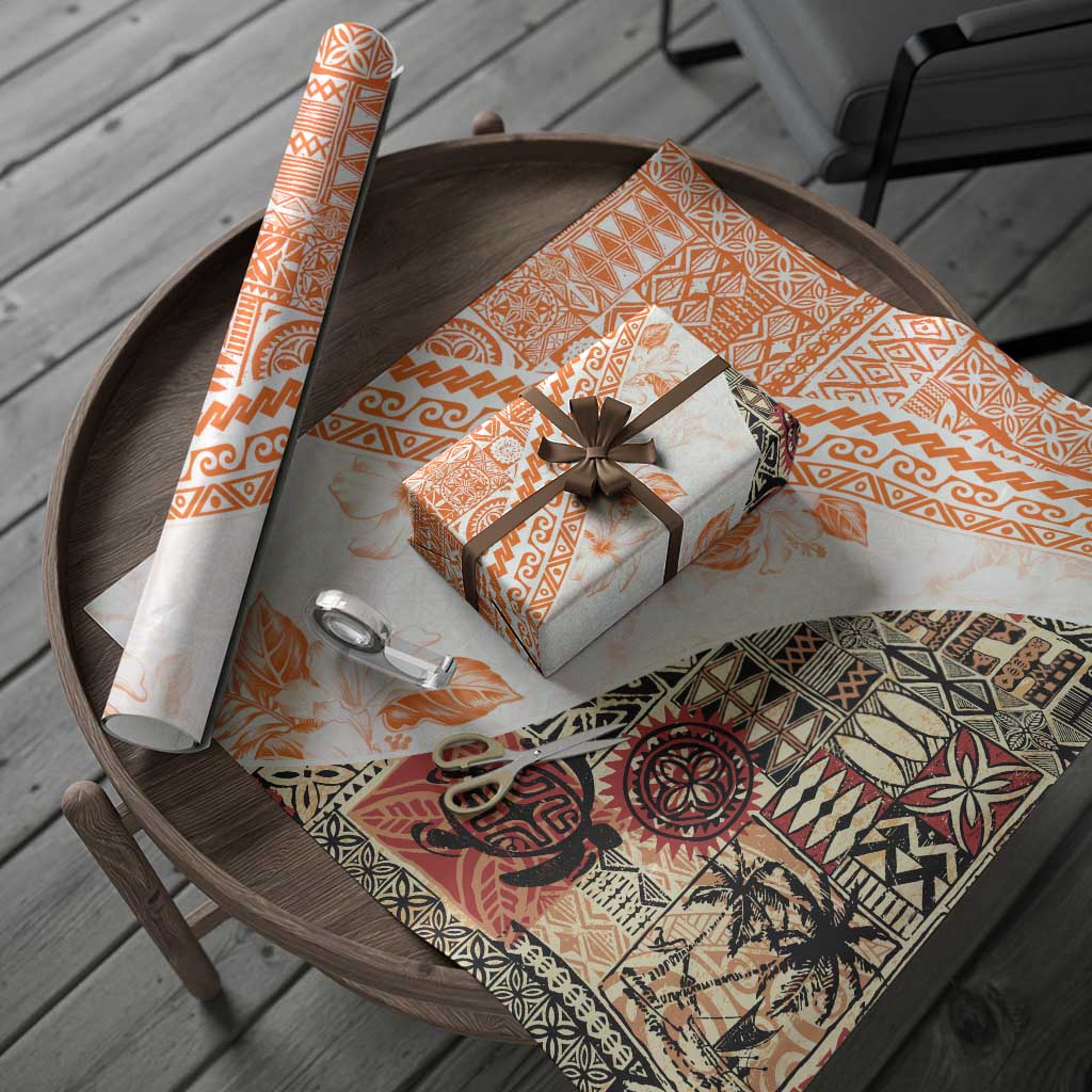 Hawaiian Tapa Wrapping Paper Traditional Vintage Pattern Orange LT05 - Polynesian Pride