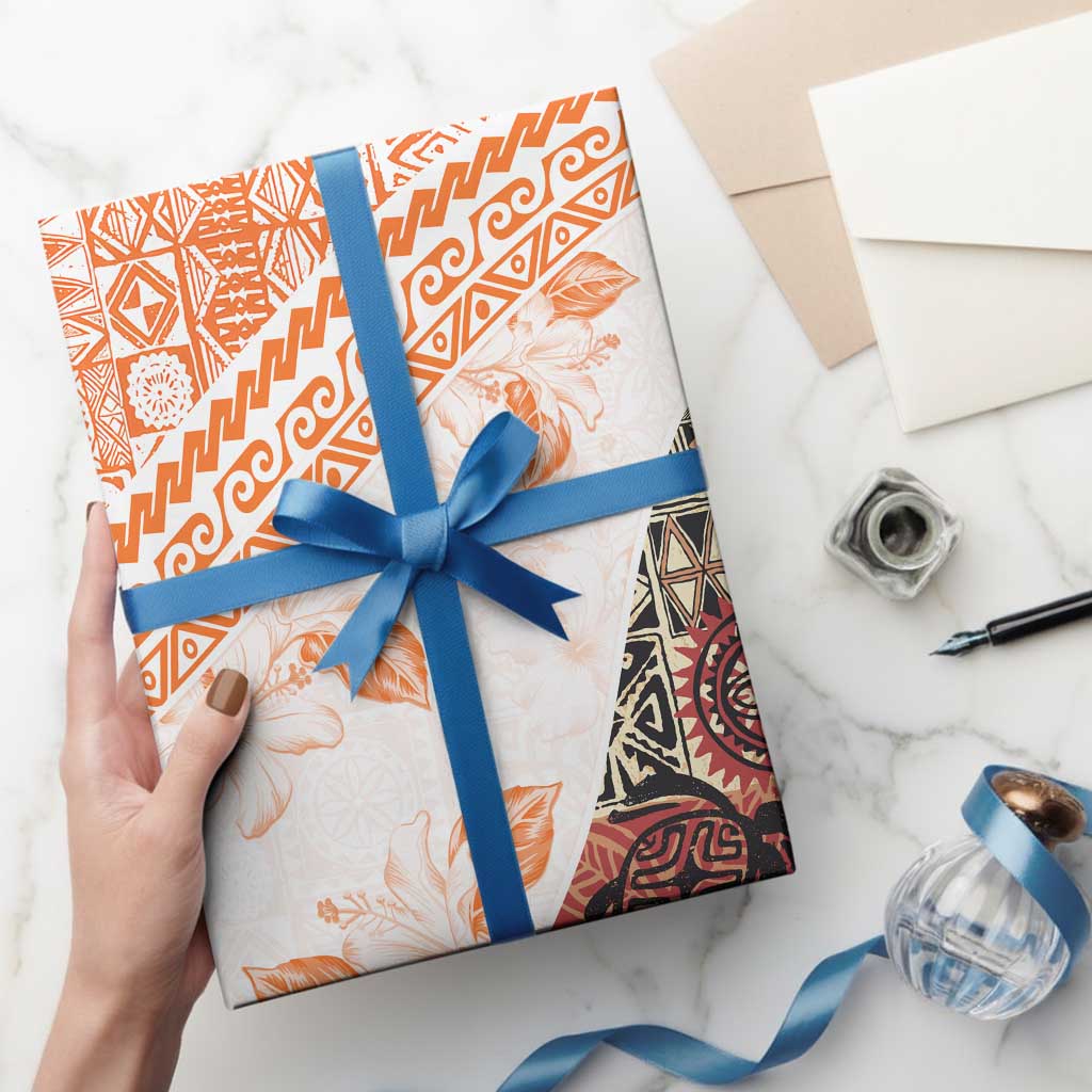 Hawaiian Tapa Wrapping Paper Traditional Vintage Pattern Orange LT05 - Polynesian Pride
