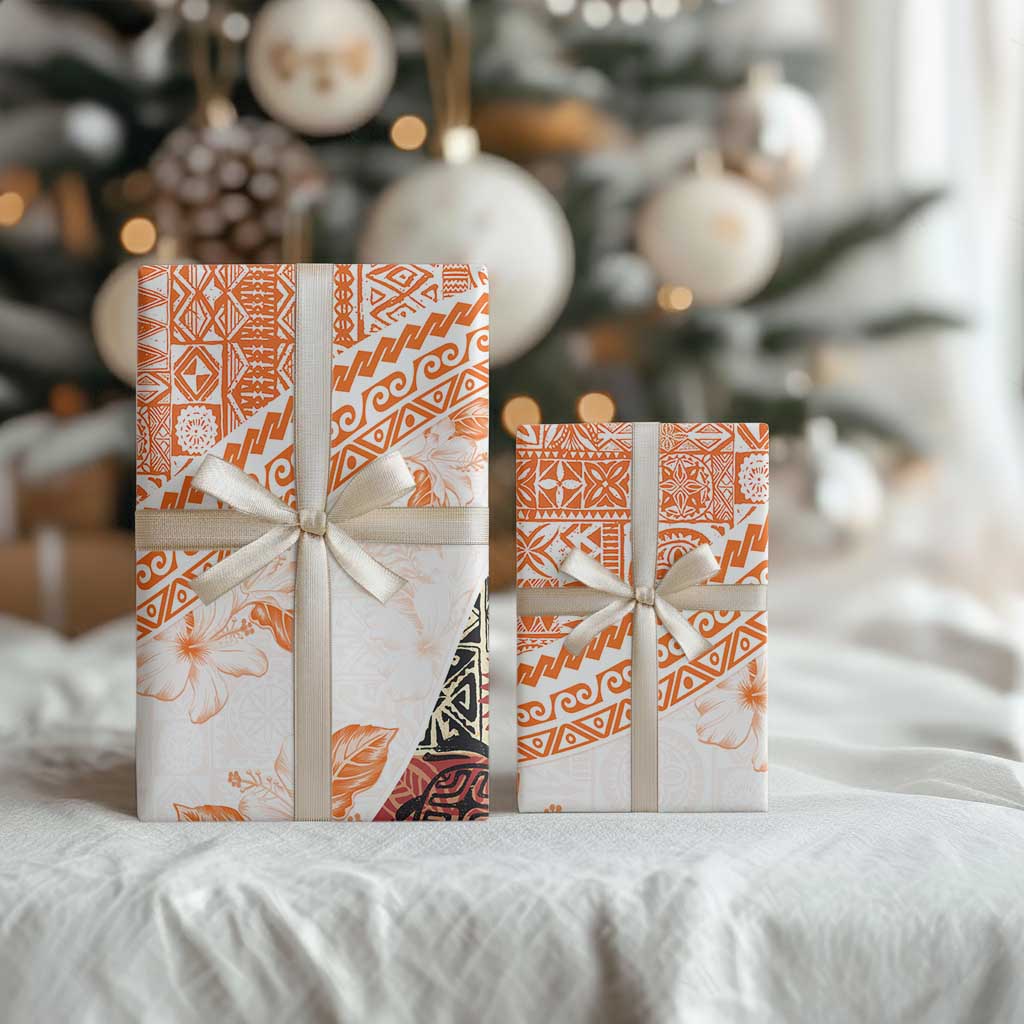 Hawaiian Tapa Wrapping Paper Traditional Vintage Pattern Orange LT05 - Polynesian Pride