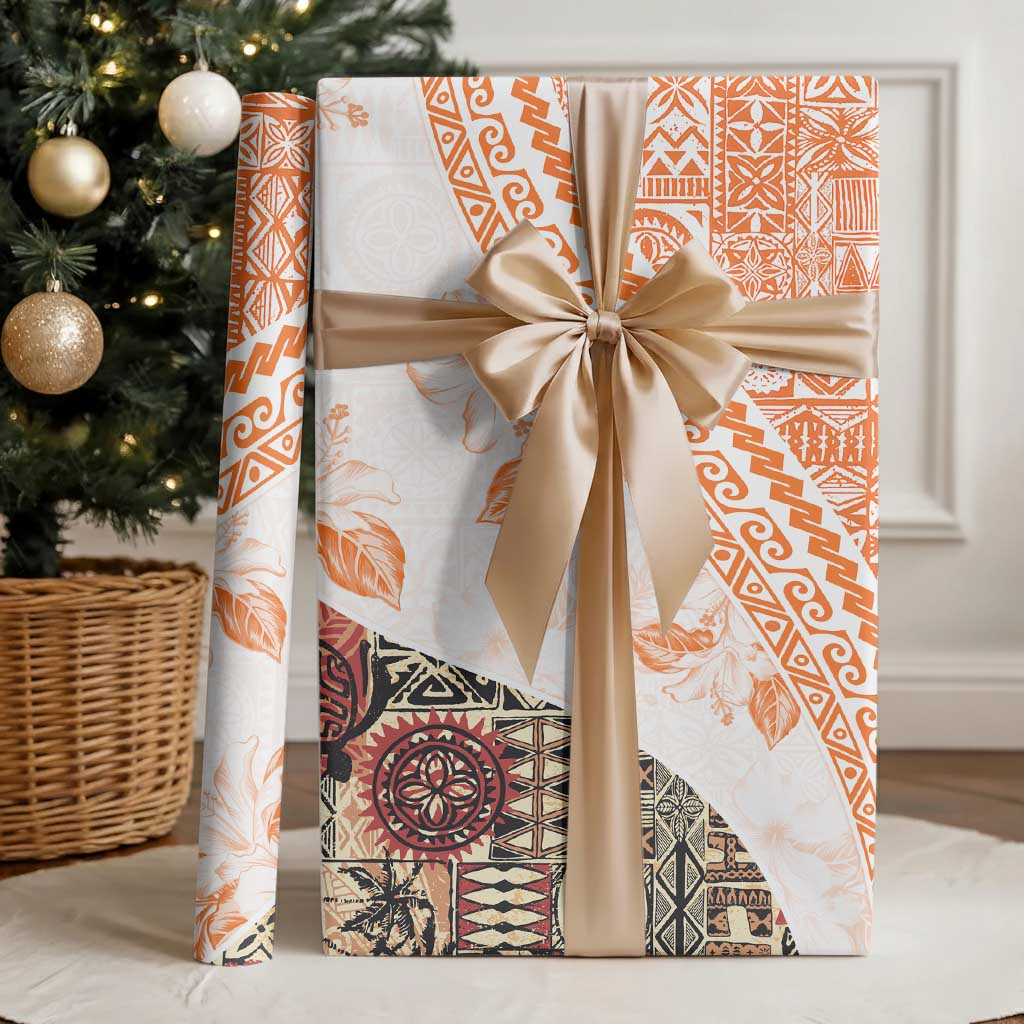 Hawaiian Tapa Wrapping Paper Traditional Vintage Pattern Orange LT05 - Polynesian Pride