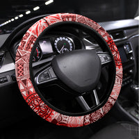 Hawaiian Tapa Steering Wheel Cover Traditional Vintage Pattern Red LT05 Universal Fit Red - Polynesian Pride