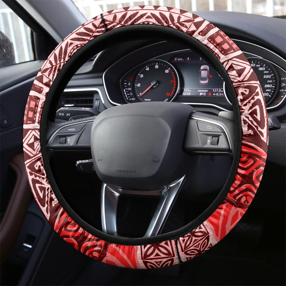 Hawaiian Tapa Steering Wheel Cover Traditional Vintage Pattern Red LT05 - Polynesian Pride