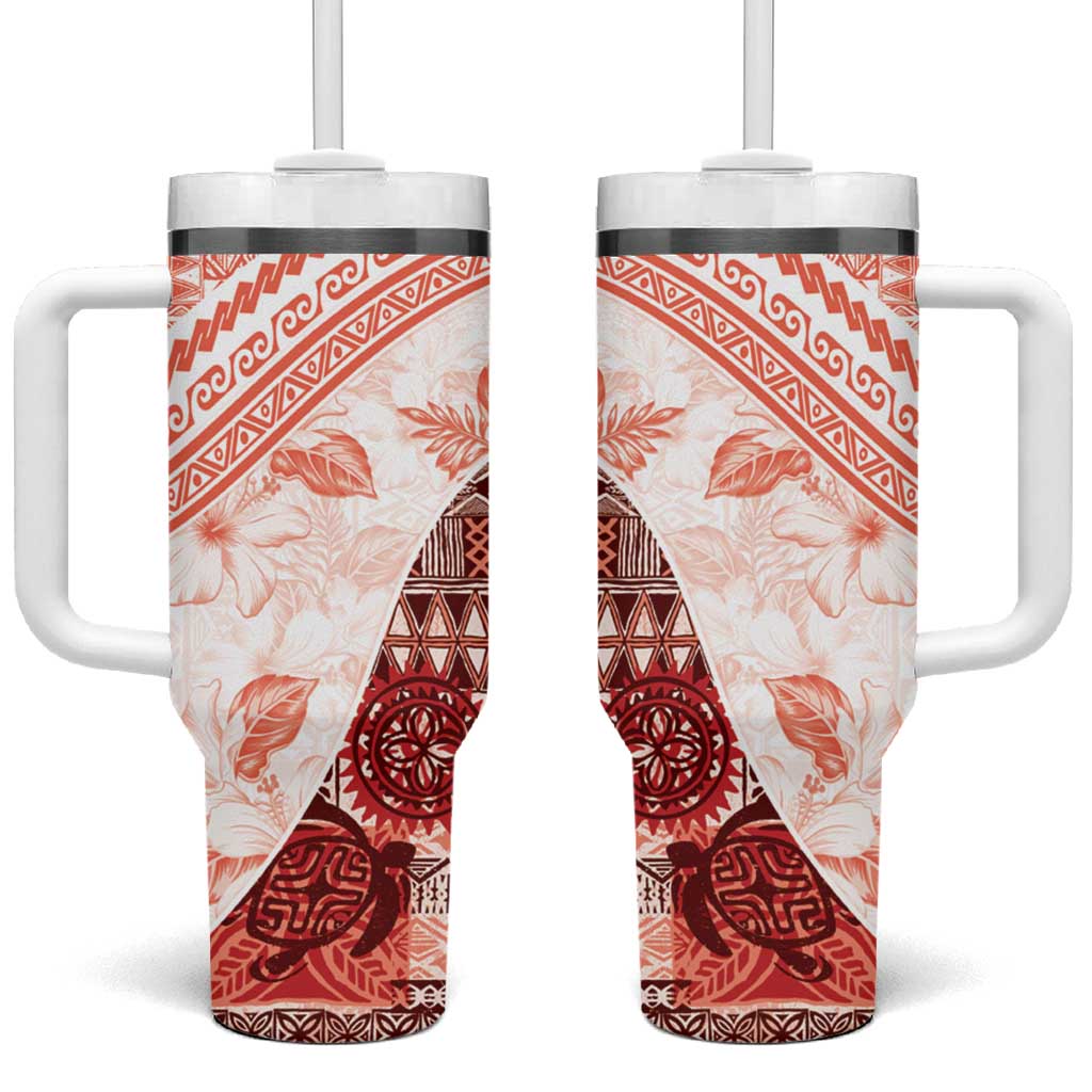 Hawaiian Tapa Tumbler With Handle Traditional Vintage Pattern Red LT05 One Size: 40 oz Red - Polynesian Pride