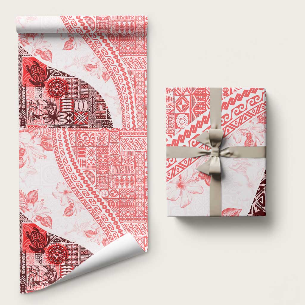 Hawaiian Tapa Wrapping Paper Traditional Vintage Pattern Red LT05 58" × 23" Red - Polynesian Pride