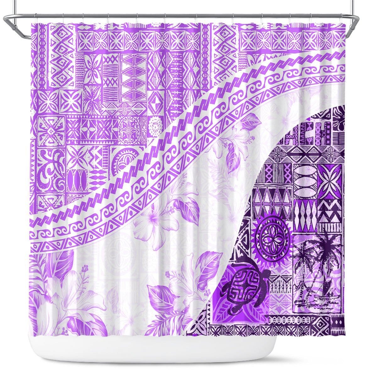 Hawaiian Tapa Shower Curtain Traditional Vintage Pattern Violet LT05 Violet - Polynesian Pride