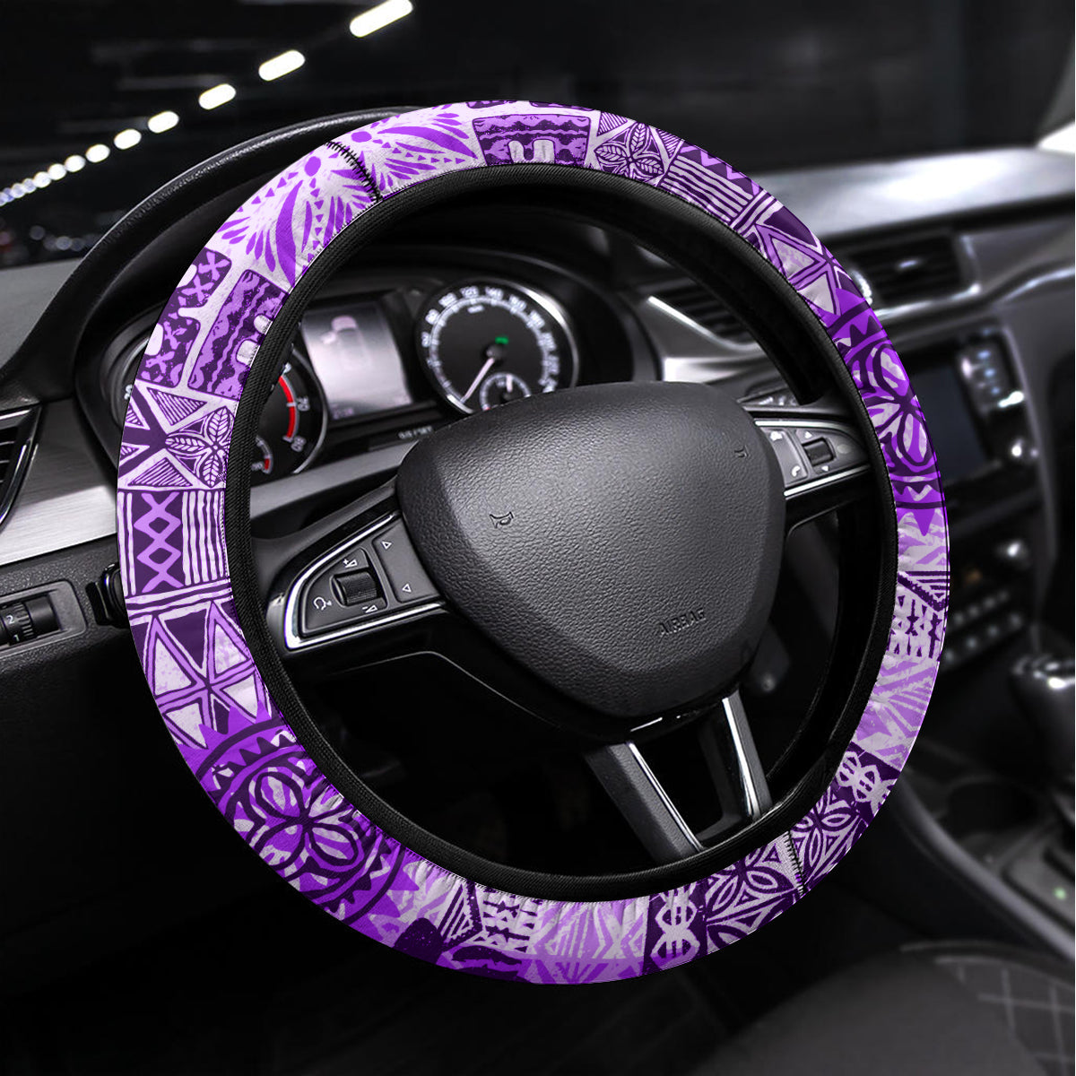 Hawaiian Tapa Steering Wheel Cover Traditional Vintage Pattern Violet