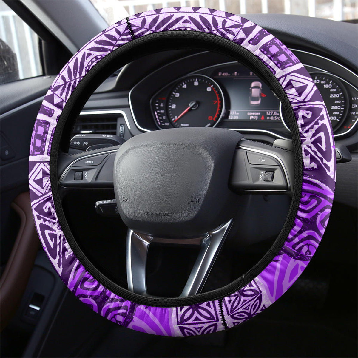 Hawaiian Tapa Steering Wheel Cover Traditional Vintage Pattern Violet LT05 - Polynesian Pride