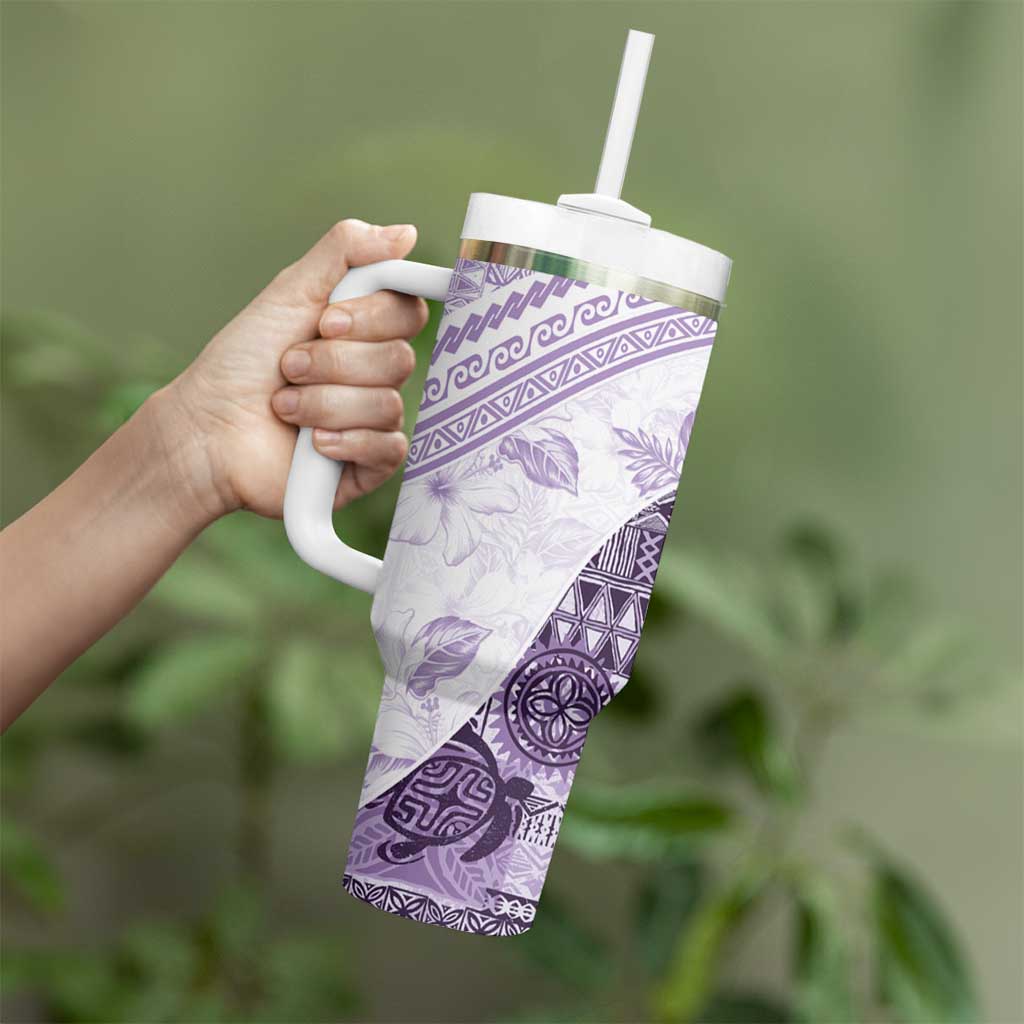 Hawaiian Tapa Tumbler With Handle Traditional Vintage Pattern Violet LT05 - Polynesian Pride