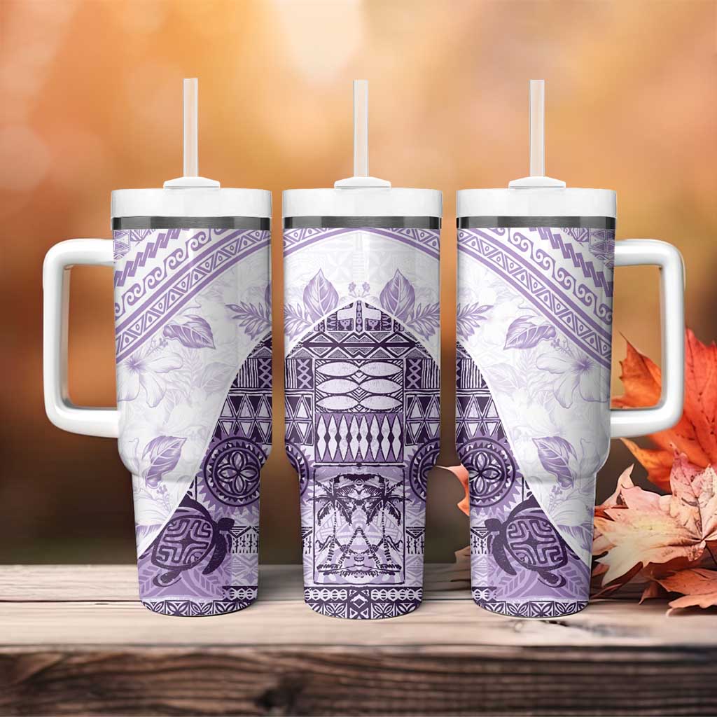 Hawaiian Tapa Tumbler With Handle Traditional Vintage Pattern Violet LT05 - Polynesian Pride