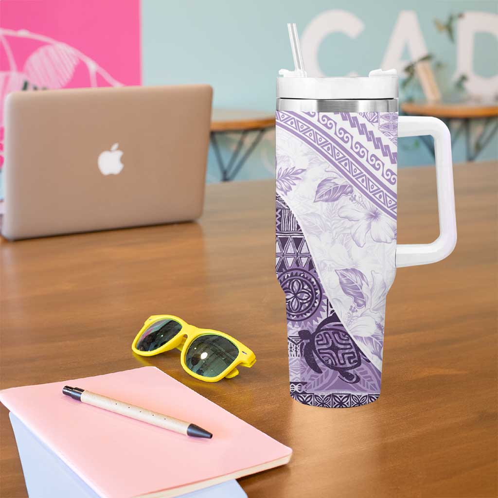 Hawaiian Tapa Tumbler With Handle Traditional Vintage Pattern Violet LT05 - Polynesian Pride