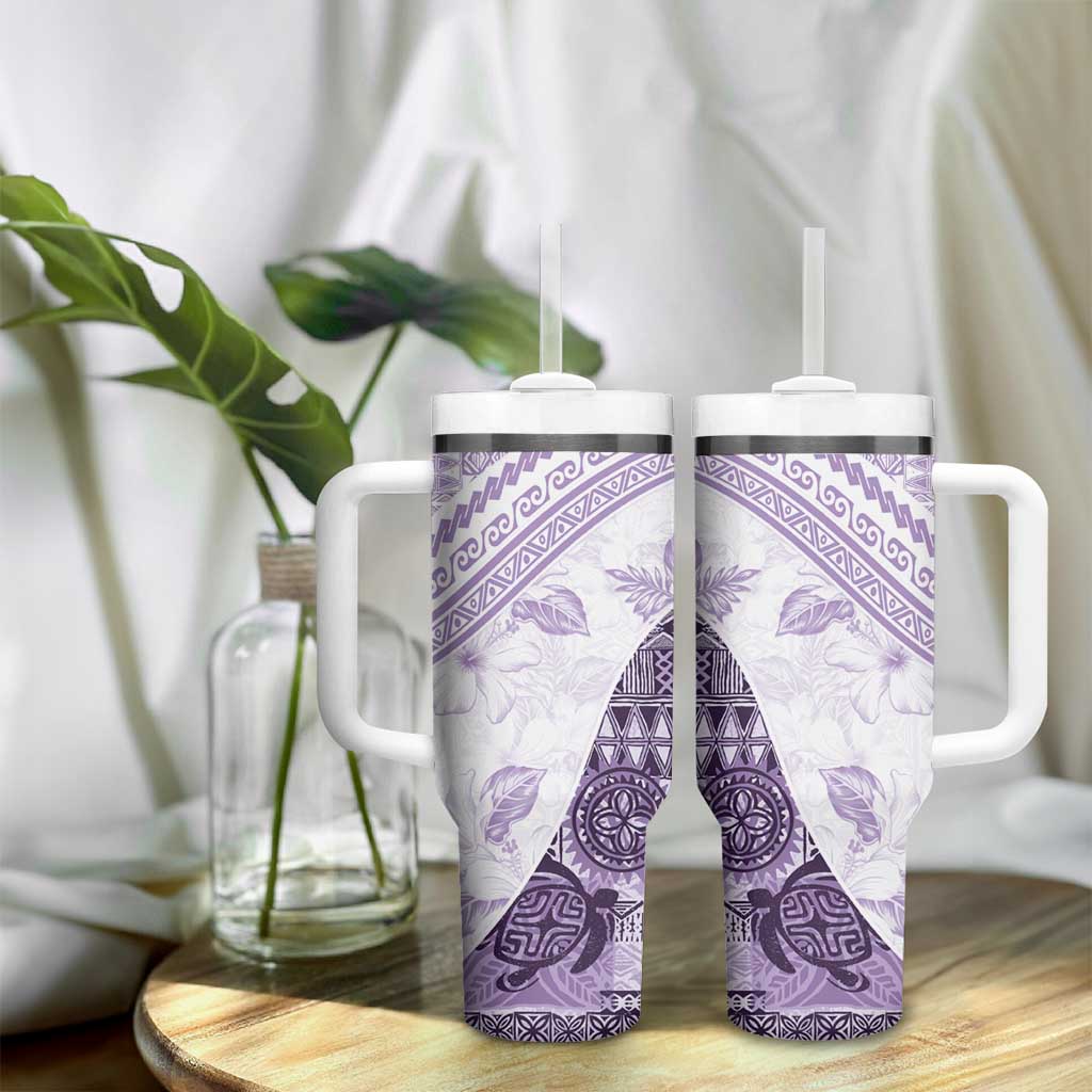 Hawaiian Tapa Tumbler With Handle Traditional Vintage Pattern Violet LT05 - Polynesian Pride