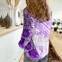 Hawaiian Tapa Women Casual Shirt Traditional Vintage Pattern Violet LT05 - Polynesian Pride